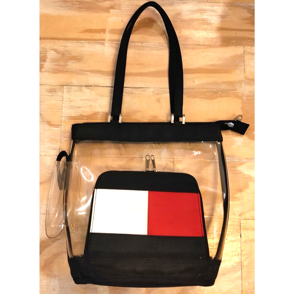 Clear PVC Clear Bag 10 x 11 Phone Outer Pocket Black Double Shoulder Straps